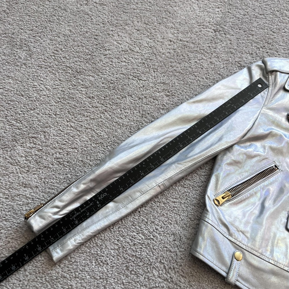 Mackage Moto Biker Jacket Silver Metallic Lambskin Leather Womens Small Zip - Picture 16 of 16